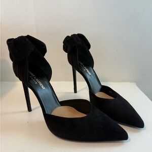 Saint Laurent Suede Bow Black Heels